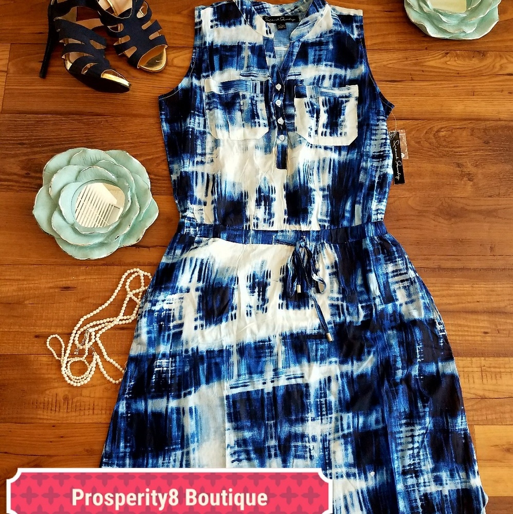 Sold "Tye Dye Sky" Blue and white Drawstring dress